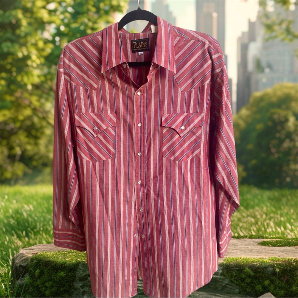 Plains Western Wear Red/Wht/Blue Pearl Snaps Sz XL EUC